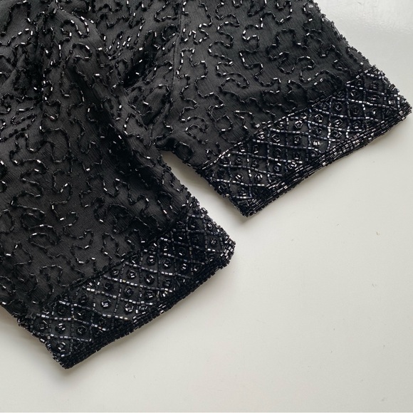 BRILLIANTE BY J.A. Vintage Black Beads Embroidered Silk Maxi Evening Gown Size S - Picture 8 of 15